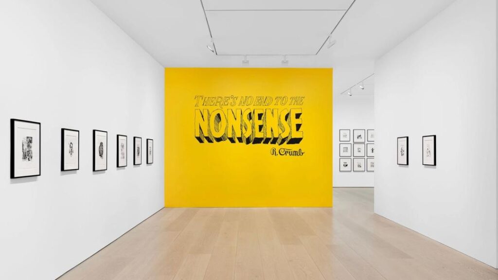 Vista de exposição "There's No End to the Nonsense" de R. Crumb
